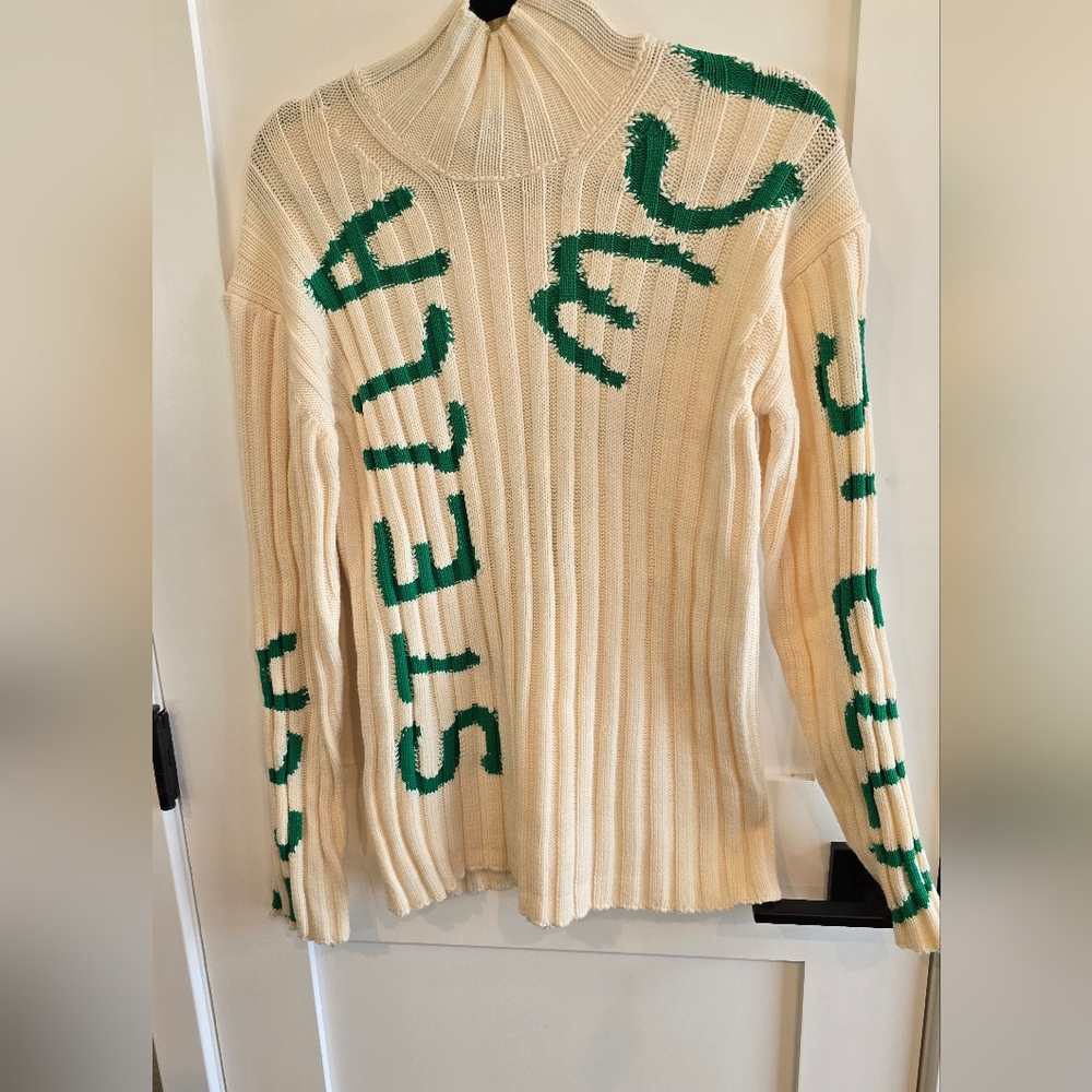 Stella McCartney X Ed Curtis Ribbed Cream and Green Turtleneck Sweater